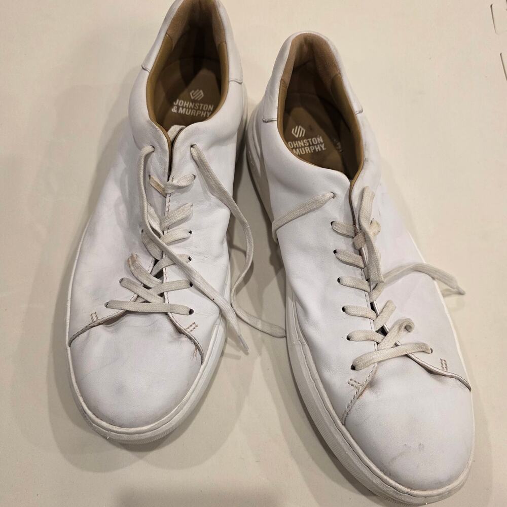 Johnston Murphy TruFoam white leather sneakers sz 12